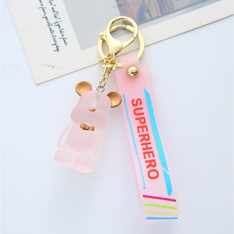 Brelok do kluczy miś TRANSPARENTNY róż przywieszki BRL51 - obrazek 4