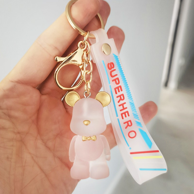 Brelok do kluczy miś TRANSPARENTNY róż przywieszki BRL51 - obrazek 5