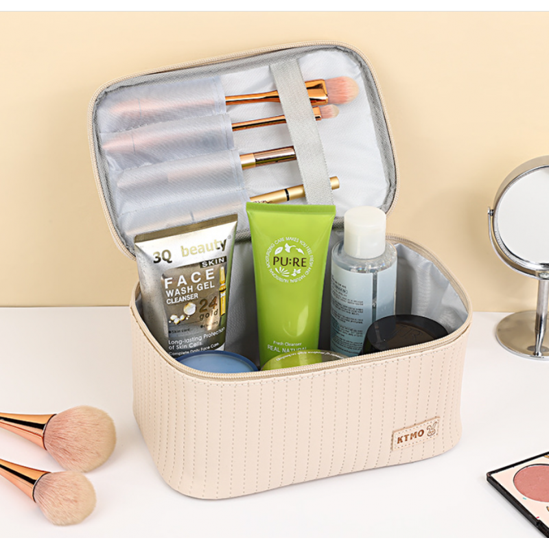 Kosmetyczka rozkładana pikowany kuferek niebieski denim KS71 - obrazek 3