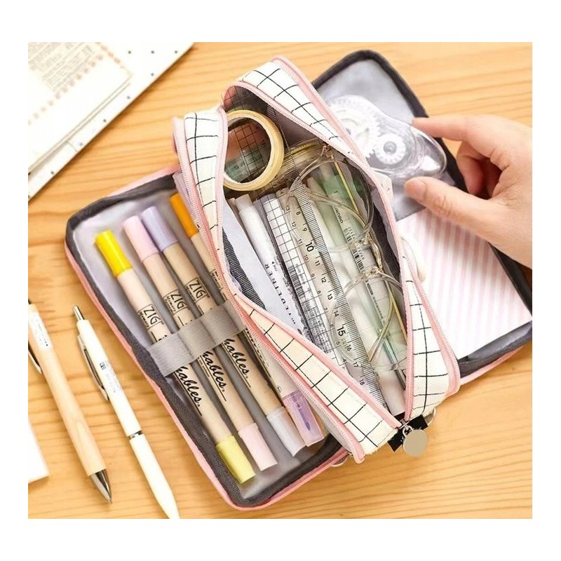 DUŻY PIÓRNIK WIELOFUNKCYJNY SASZETKA TRZYKOMOROWY KRATKA PR04 - obrazek 3