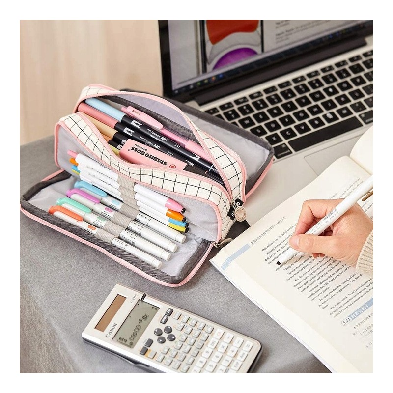 DUŻY PIÓRNIK WIELOFUNKCYJNY SASZETKA TRZYKOMOROWY KRATKA PR04 - obrazek 4