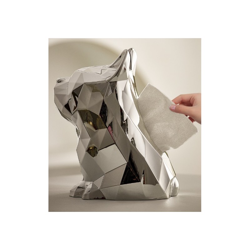 Ekskluzywny stojak Pojemnik Srebrny Buldog na chusteczki CB42 - obrazek 4