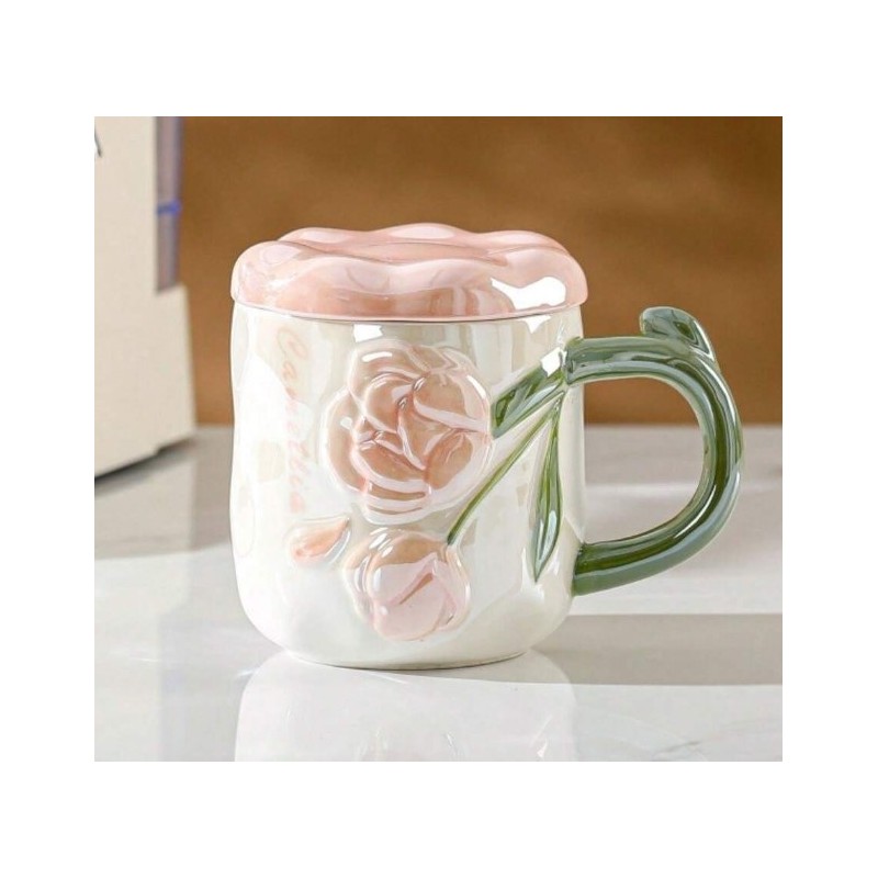 Perłowy Kubek z Pokrywką 450 ml Róże + Pudełko na Prezent KB02R - obrazek 3