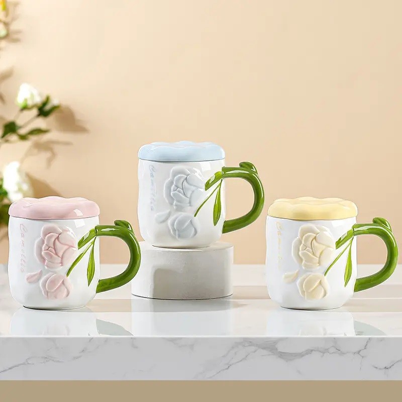 Perłowy Kubek z Pokrywką 450 ml Róże + Pudełko na Prezent KB02R - obrazek 5