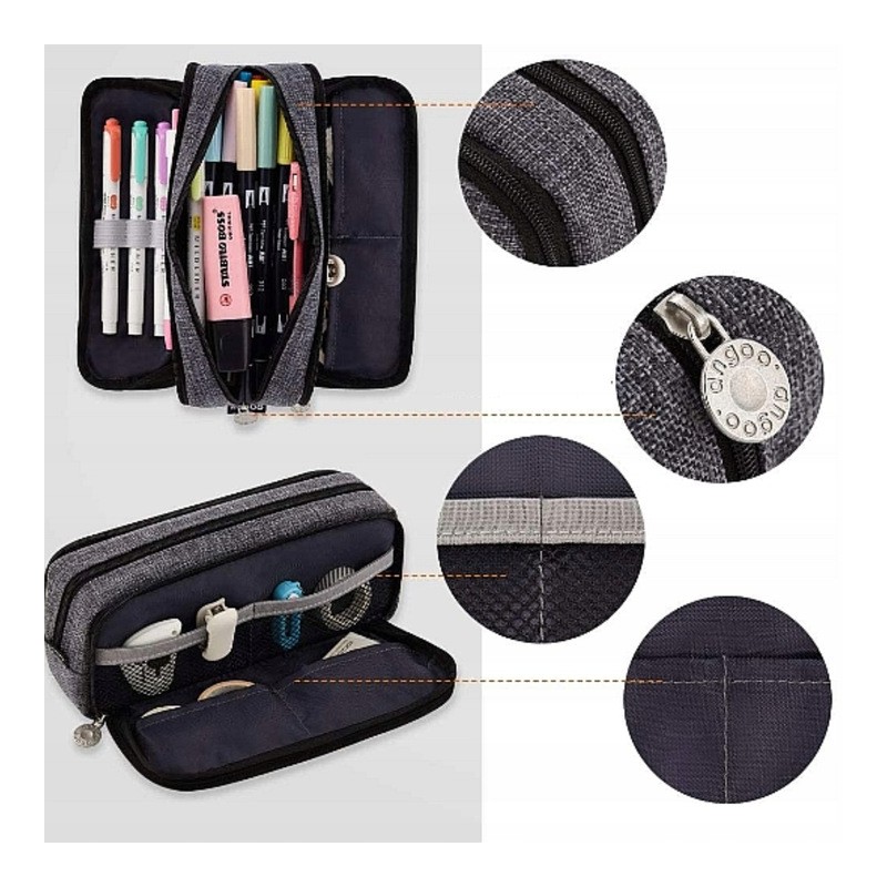 DUŻY PIÓRNIK WIELOFUNKCYJNY SASZETKA TRZYKOMOROWY Grafit PR04CZ - obrazek 5