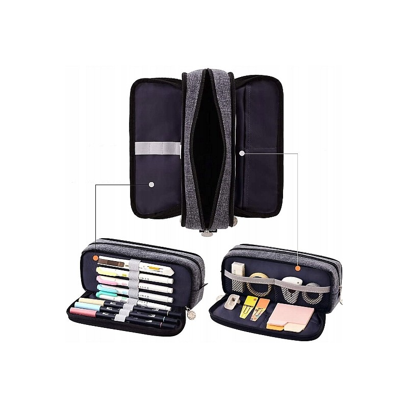 DUŻY PIÓRNIK WIELOFUNKCYJNY SASZETKA TRZYKOMOROWY Grafit PR04CZ - obrazek 6