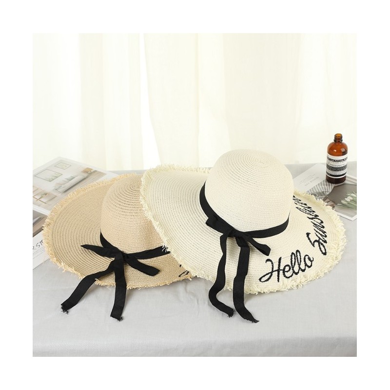 Stylowy kapelusz damski plażowy słomkowy HELLO SUNSHINE kokarda CZ47 - obrazek 4