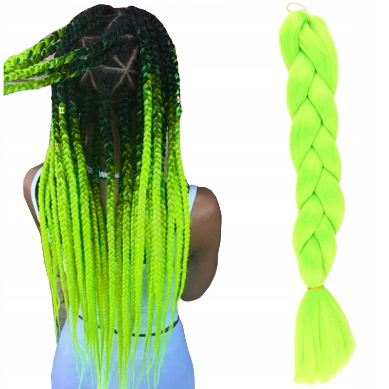 Syntetyczne włosy 120 cm gęste jednokolorowe limonka WLS43 - obrazek 3