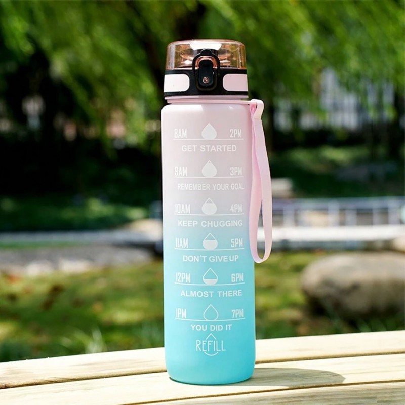 Butelka na wodę, bidon z miarką 1L OMBRE Róż z miętą BD14 - obrazek 3