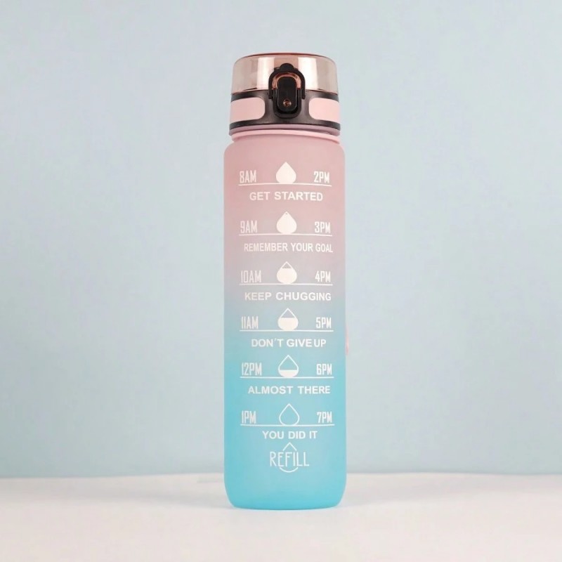 Butelka na wodę, bidon z miarką 1L OMBRE Róż z miętą BD14 - obrazek 4