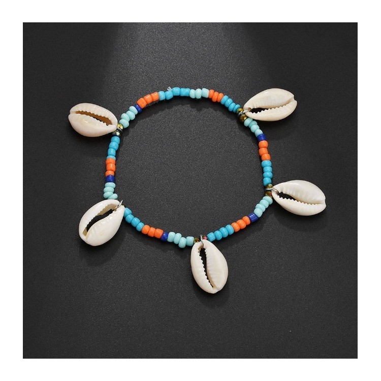 Bransoletka muszelki na rzemyku wiszące B355 - obrazek 3