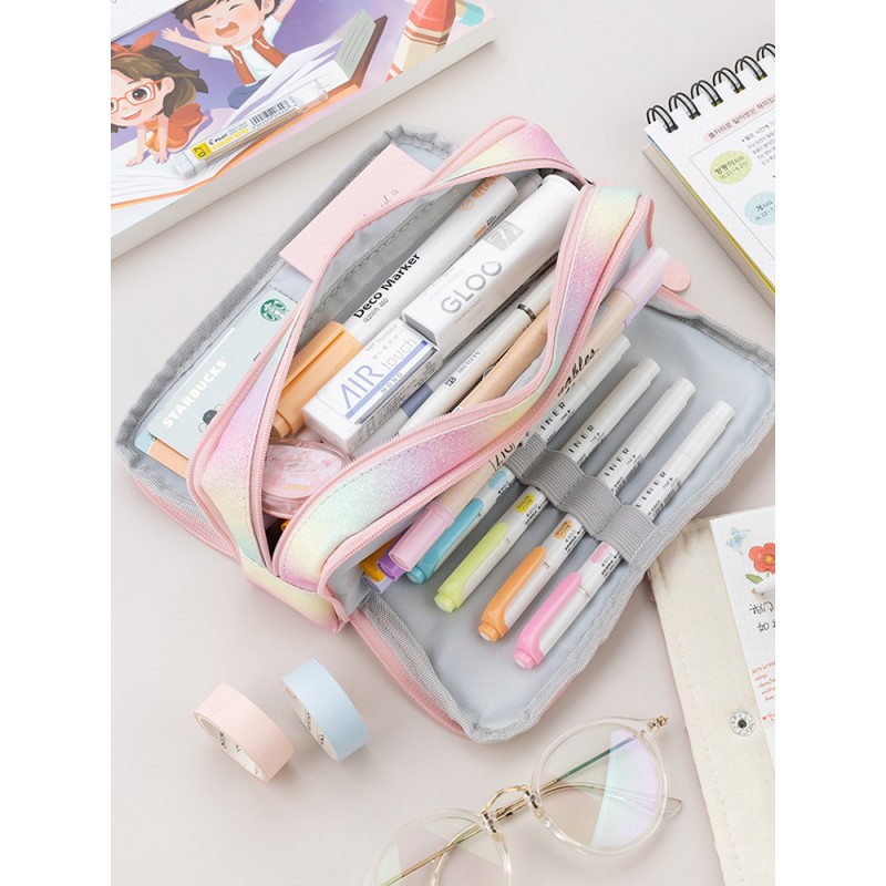 DUŻY PIÓRNIK WIELOFUNKCYJNY SASZETKA TRZYKOMOROWY TĘCZOWY PR02 - obrazek 3