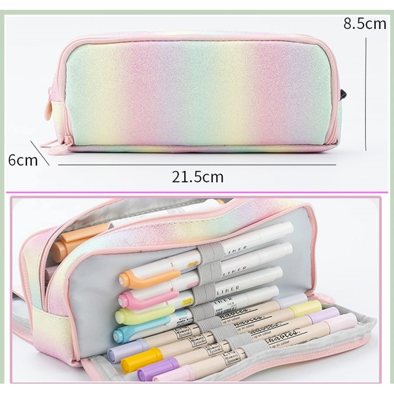 DUŻY PIÓRNIK WIELOFUNKCYJNY SASZETKA TRZYKOMOROWY TĘCZOWY PR02 - obrazek 4