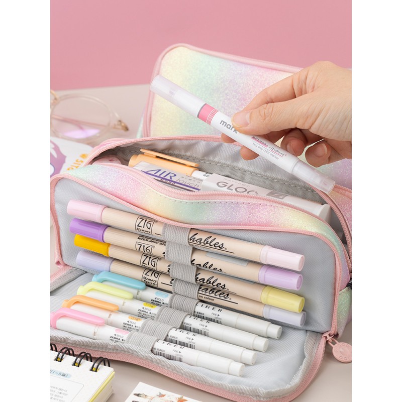 DUŻY PIÓRNIK WIELOFUNKCYJNY SASZETKA TRZYKOMOROWY TĘCZOWY PR02 - obrazek 6