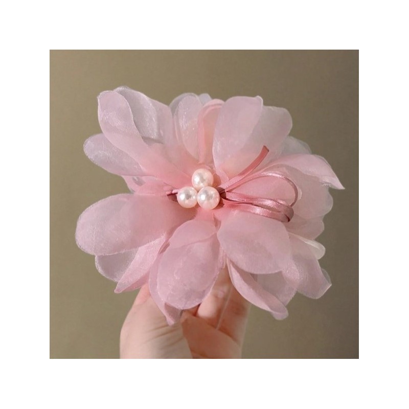 Duża kokarda tiulowa z perełkami, spinka do włosów, klamra SP323R - obrazek 4