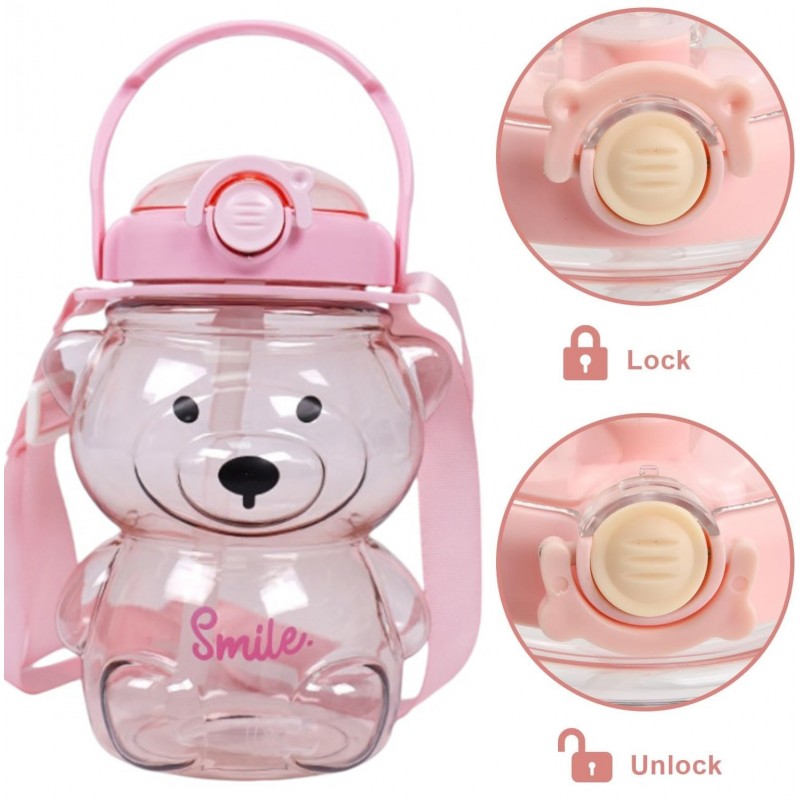 Butelka na wodę z uchwytem SWEET BEAR PINK 1000 ML BD27 - obrazek 3