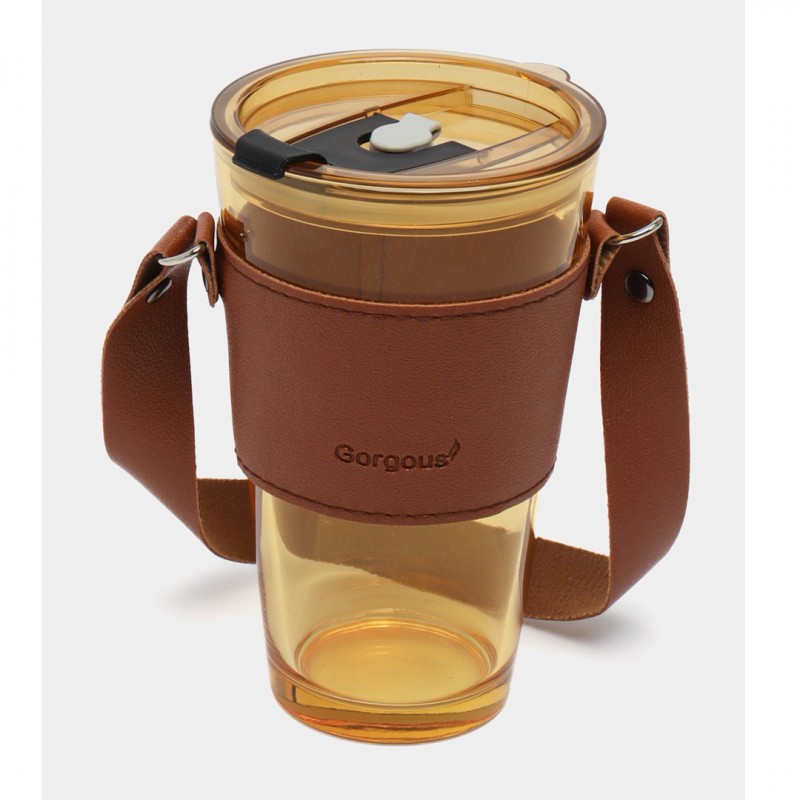 Kubek z kolorowego szkła na Kawę Herbatę ze słomką i zamknięciem 450 ML CUP09BR - obrazek 4