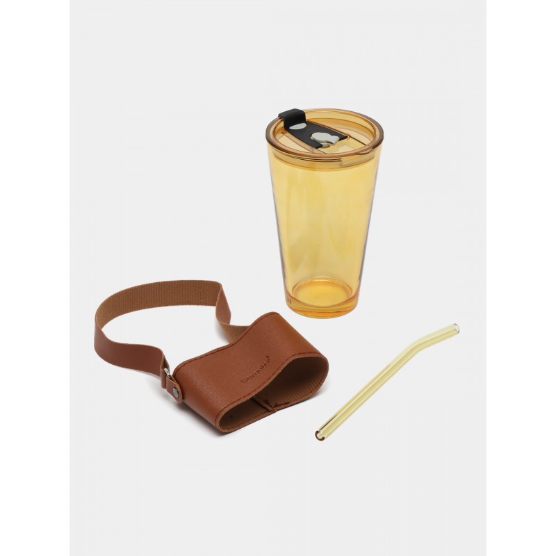 Kubek z kolorowego szkła na Kawę Herbatę ze słomką i zamknięciem 450 ML CUP09BR - obrazek 6