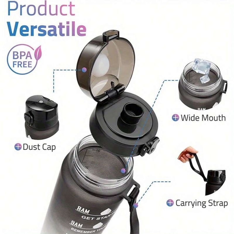 Butelka na wodę, bidon z miarką 1L OMBRE Pomarańcz z Fuksją BD15 - obrazek 4