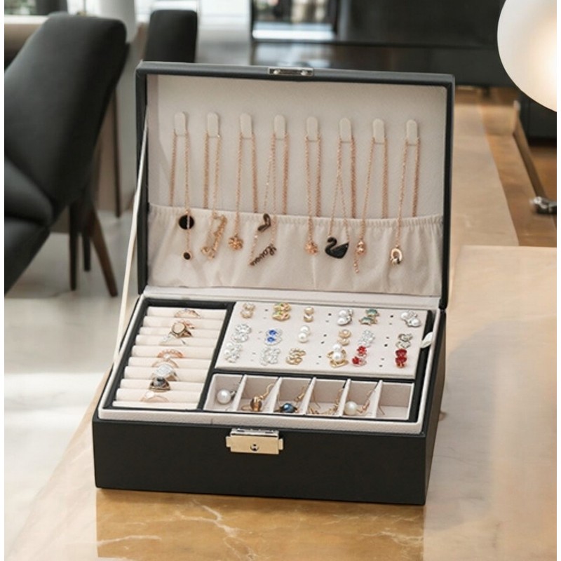 Szkatułka na biżuterię, etui, organizer, pudełko czarna PD155CZ - obrazek 5