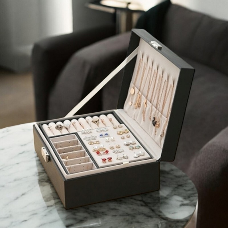 Szkatułka na biżuterię, etui, organizer, pudełko czarna PD155CZ - obrazek 6