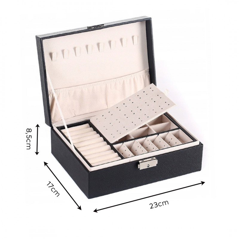 Szkatułka na biżuterię, etui, organizer, pudełko czarna PD155CZ - obrazek 7