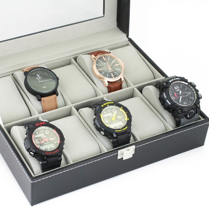 Szkatułka pudełko na 10 zegarków szare wnętrze PD33 - obrazek 5