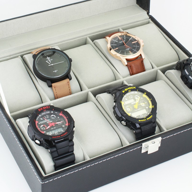 Szkatułka pudełko na 10 zegarków szare wnętrze PD33 - obrazek 6