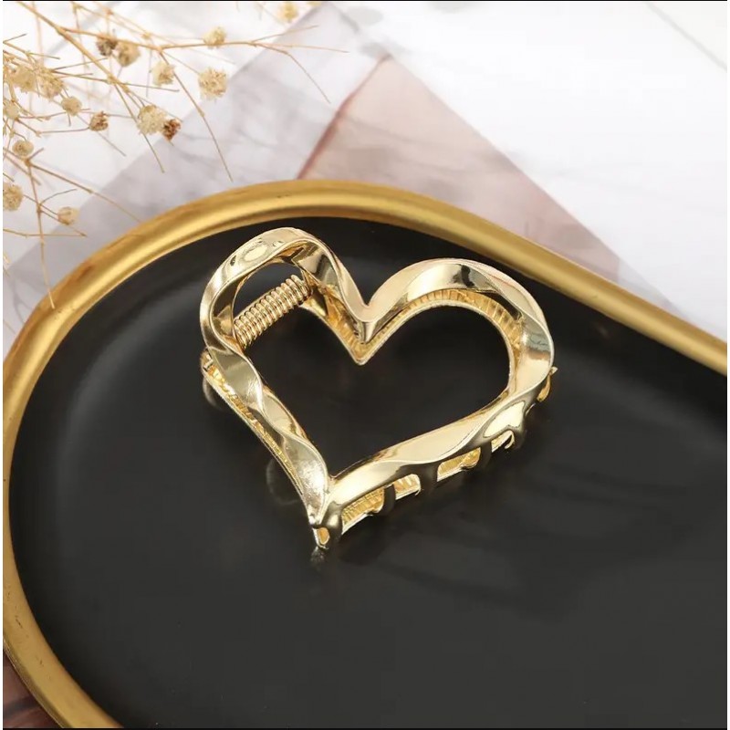 Spinka do włosów klamra ZŁOTE SERCE, metalowa mocna XL 5,5cm SP374 - obrazek 3