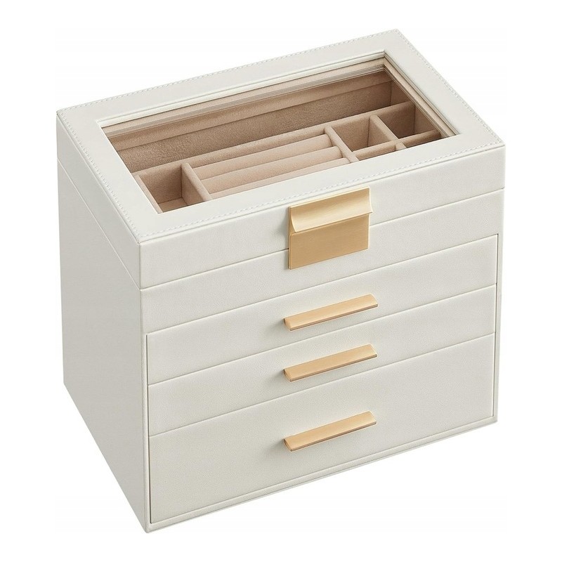 Ekskluzywna Szkatułka na biżuterię kuferek etui organizer złote uchwyty PD161 - obrazek 3