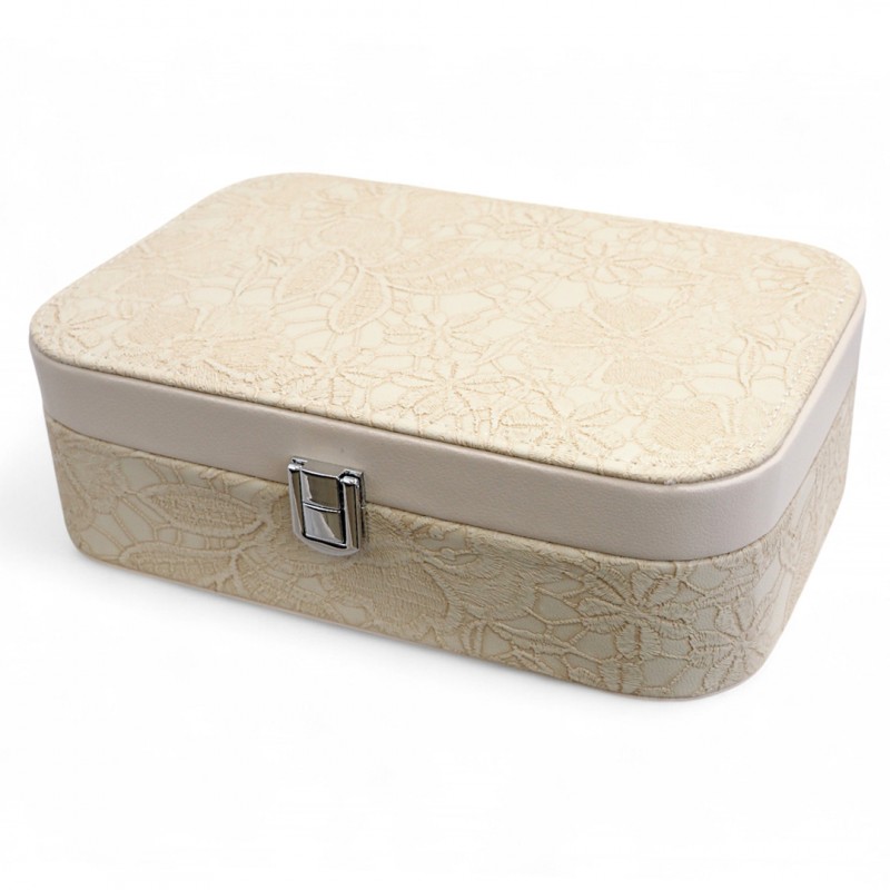 Szkatułka na biżuterię, etui, organizer, pudełko kremowa koronka PD157K - obrazek 3