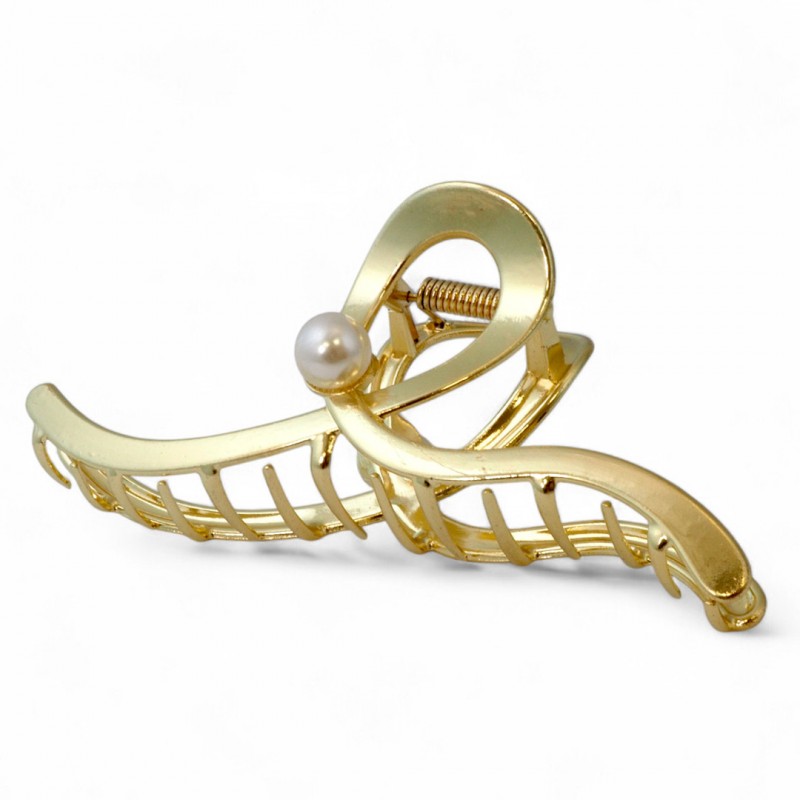 Spinka klamra do włosów XL metalowa złota z perłą 12,5 cm SP377 - obrazek 3