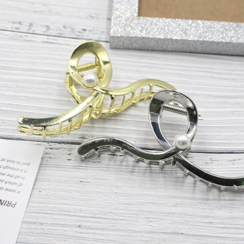 Spinka klamra do włosów XL metalowa złota z perłą 12,5 cm SP377 - obrazek 5