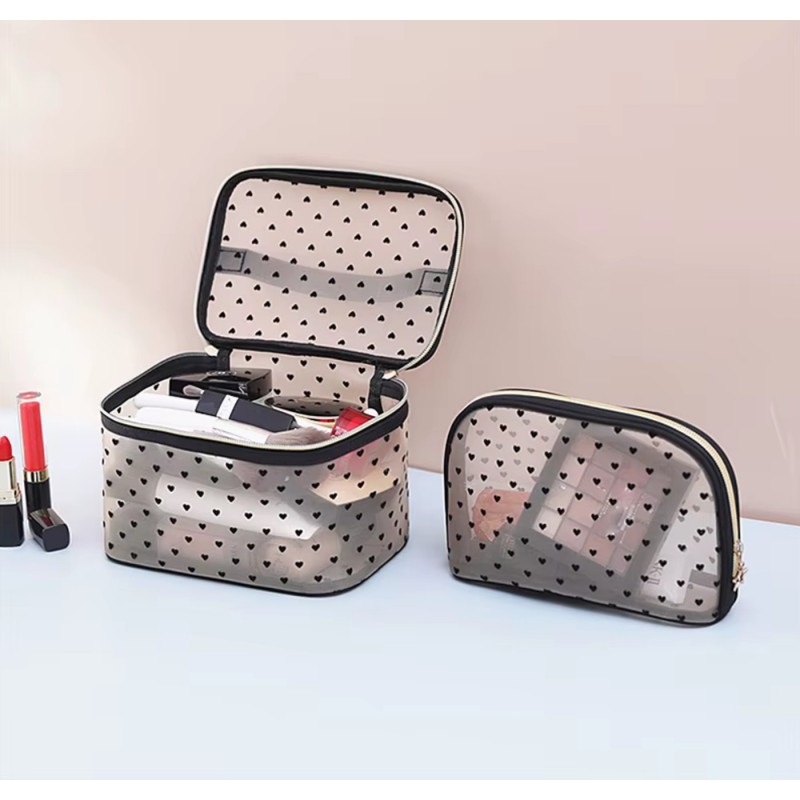 Kosmetyczka damska kuferek transparentna czarne serca 12x21x13cm KS125 - obrazek 4