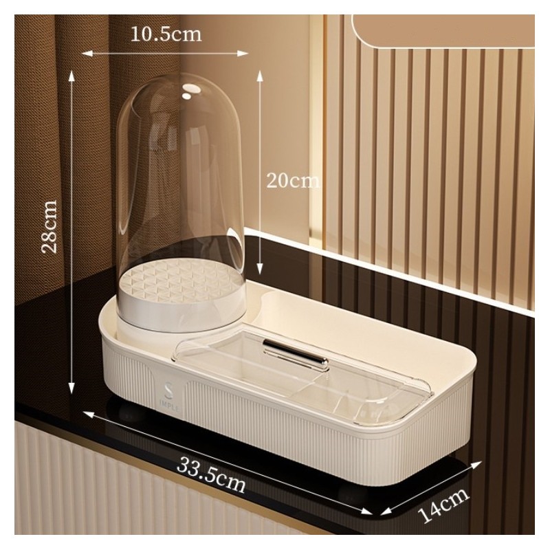 Organizer na pędzle, kosmetyki, ryflowany obrotowy kremowy 33,5x28x14 cm CB69 - obrazek 6