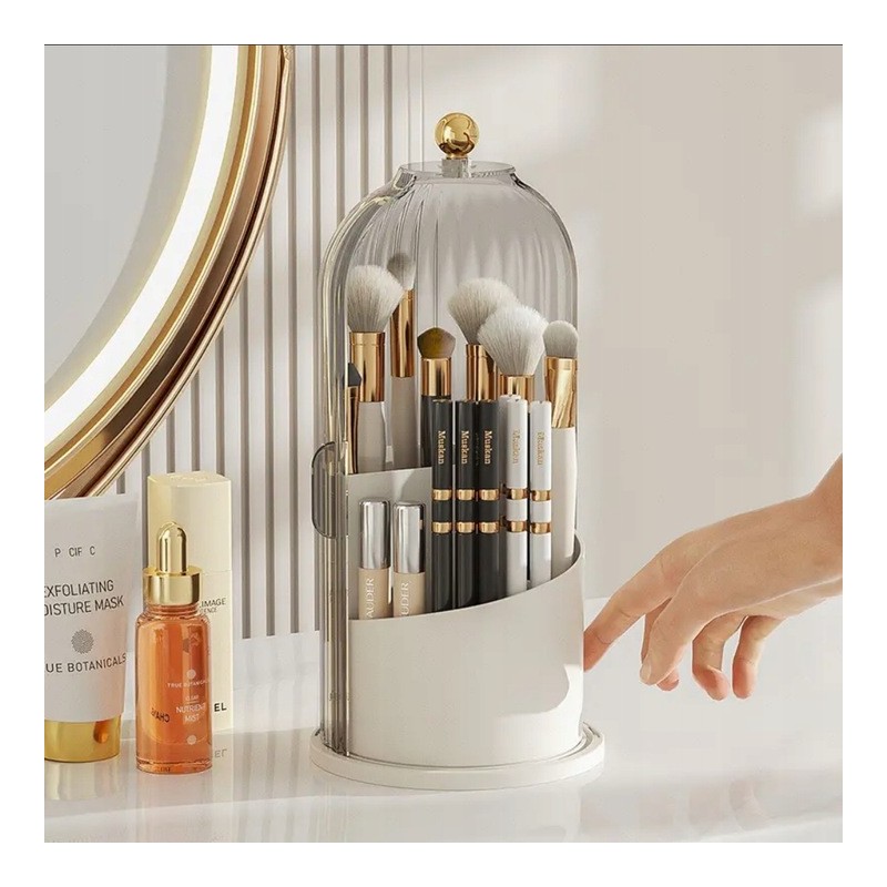 Organizer na pędzle, ryflowany obrotowy, otwierany biały 27 x 12,5 cm CB61B - obrazek 3