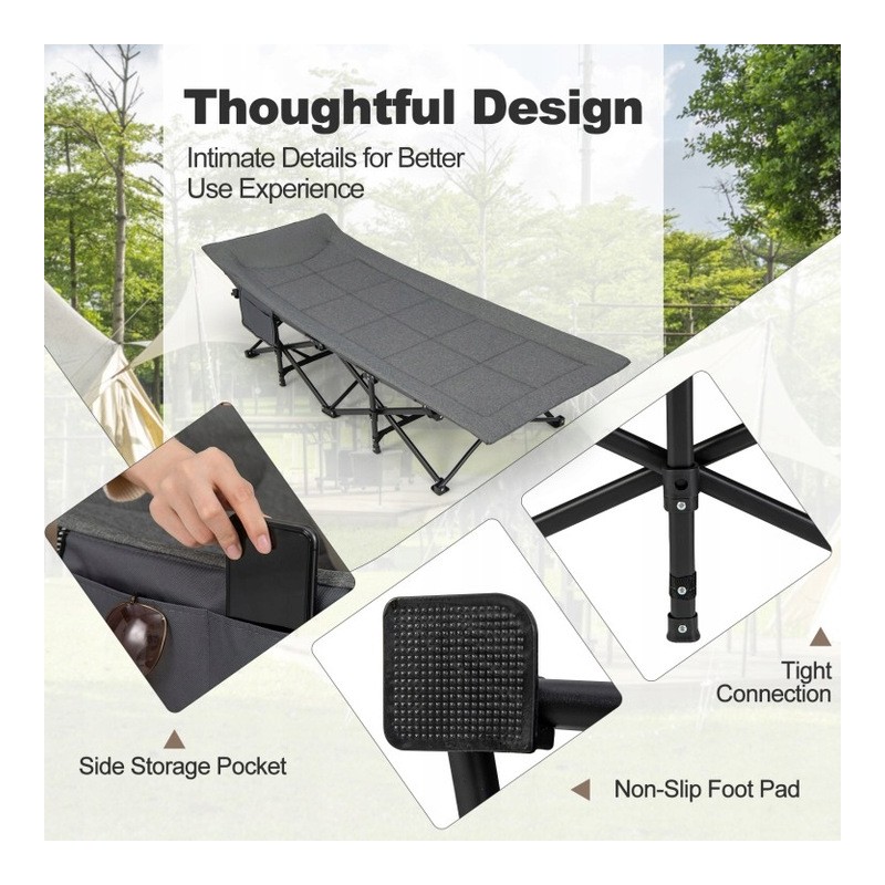 Łóżko turystyczne, polowe, kanadyjka 187 x 68cm składane z kieszonką AR05SZ - obrazek 4