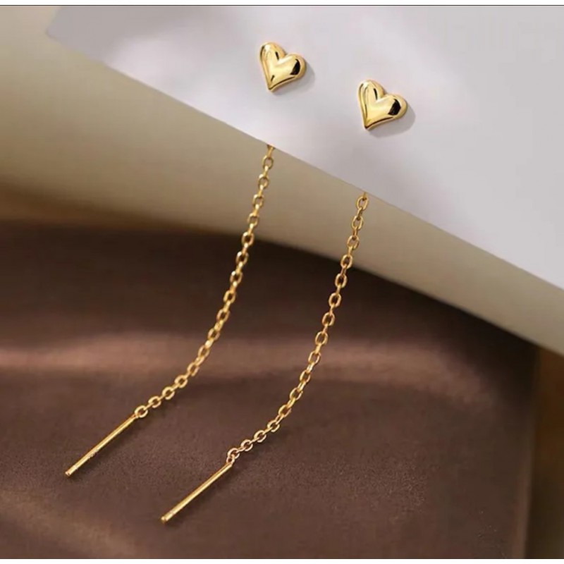 Kolczyki wiszące ze stali szlachetnej platerowanej 14k złotem KST3135 - obrazek 3