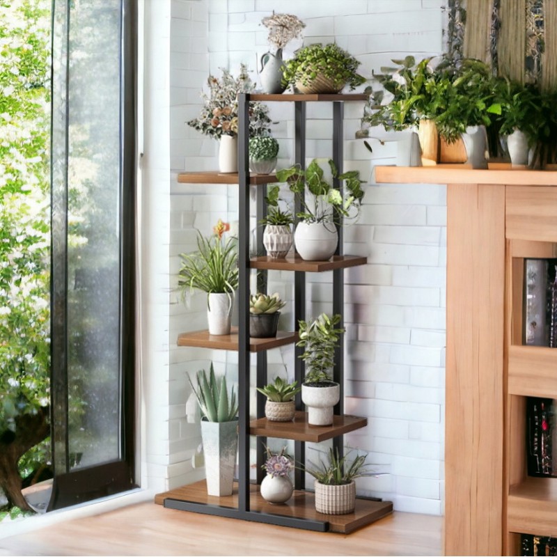 Kwietnik, regał, stojak na kwiaty 113x60x20cm czarno- brązowy SZ16CZ - obrazek 6