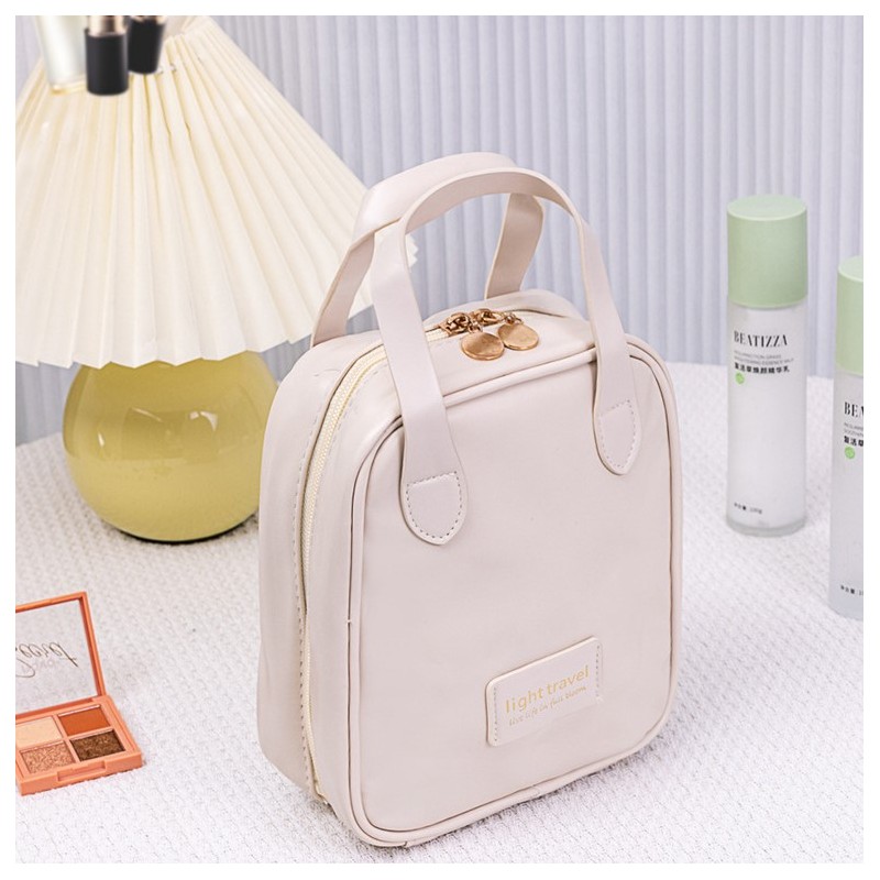 Kosmetyczka organizer na kosmetyki z rączką 17x7x19cm kremowa KS128B - obrazek 5