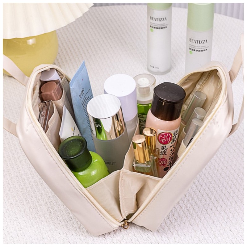 Kosmetyczka organizer na kosmetyki z rączką 17x7x19cm kremowa KS128B - obrazek 6