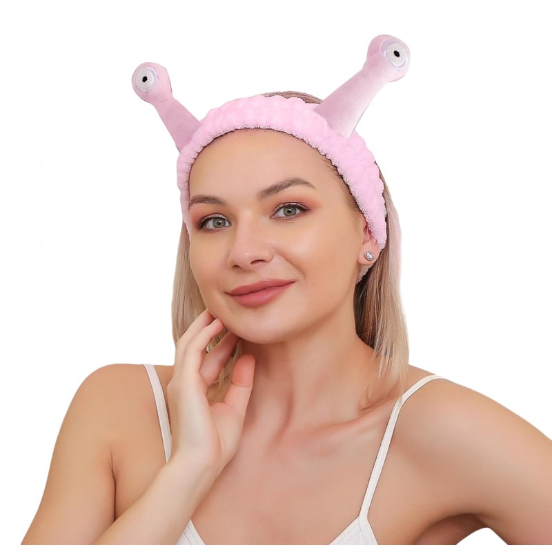 Opaska kosmetyczna do włosów ślimak, różowa pluszowa 20x5cm OPK22R - obrazek 3