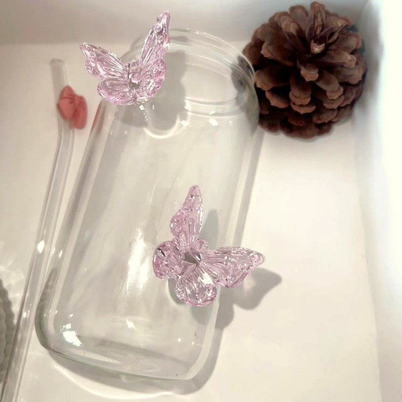 Szklanka wysoka ze słomką, MOTYLKI róż 500 ml, 1 szt- SZK163 - obrazek 5