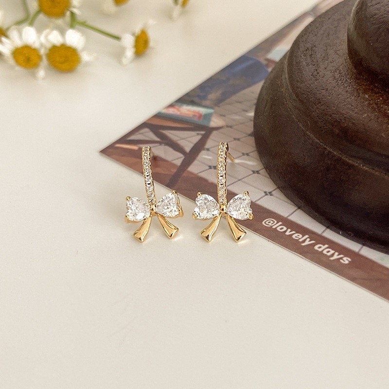 Kolczyki KOKARDKI ze stali szlachetnej pozłacanej 14k złotem, cyrkonie, sztyft srebro S925 KST3330 - obrazek 3