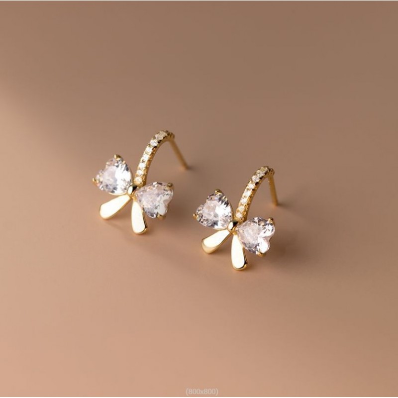 Kolczyki KOKARDKI ze stali szlachetnej pozłacanej 14k złotem, cyrkonie, sztyft srebro S925 KST3330 - obrazek 4