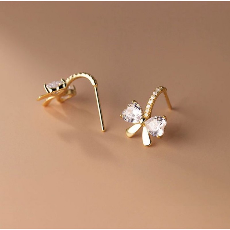 Kolczyki KOKARDKI ze stali szlachetnej pozłacanej 14k złotem, cyrkonie, sztyft srebro S925 KST3330 - obrazek 5