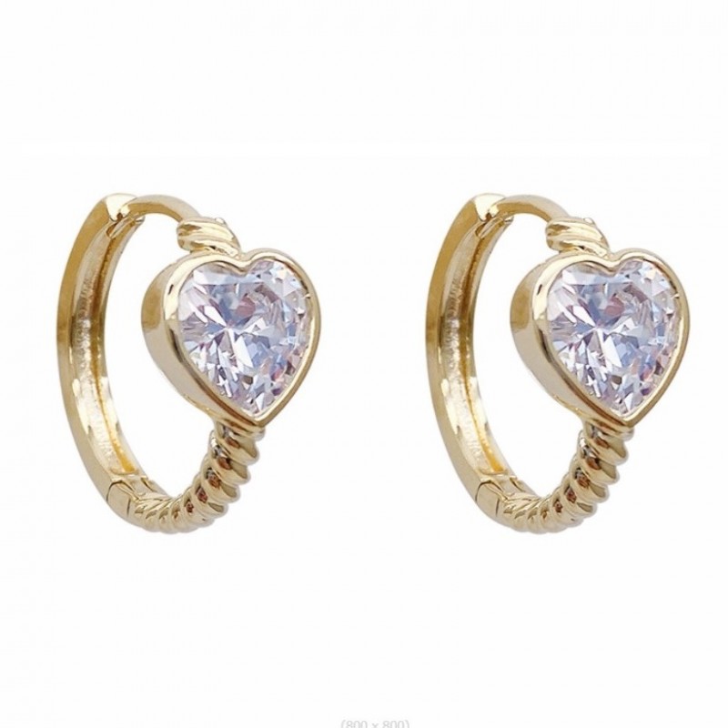 Kolczyki ze stali szlachetnej platerowane 14k złote, cyrkonie SERCA KST3339 - obrazek 5