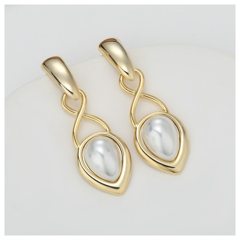 Kolczyki wiszące ze stali szlachetnej platerowane 14k złotem, sztyft srebro S925, perły KST3340 - obrazek 4