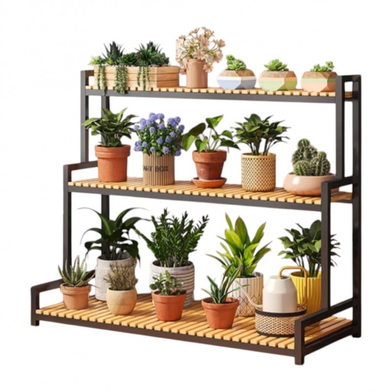 Kwietnik, regał, stojak na kwiaty 3 poziomowy, 120 x 40 x 95cm, czarny SZ47CZ - obrazek 5