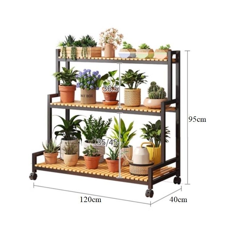 Kwietnik, regał, stojak na kwiaty 3 poziomowy, 120 x 40 x 95cm, czarny SZ47CZ - obrazek 7